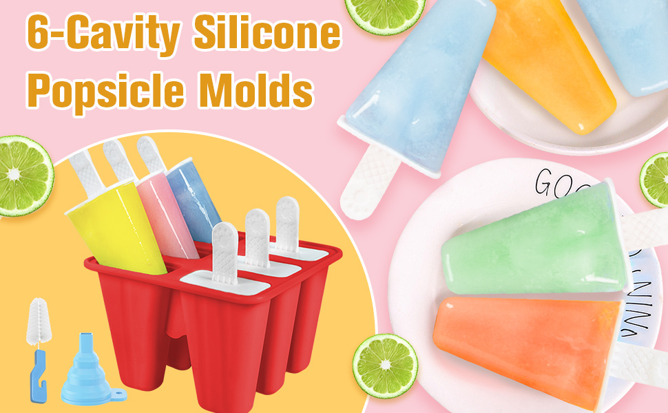 Hibery Popsicle Molds, Homemade 6Cavities Silicone