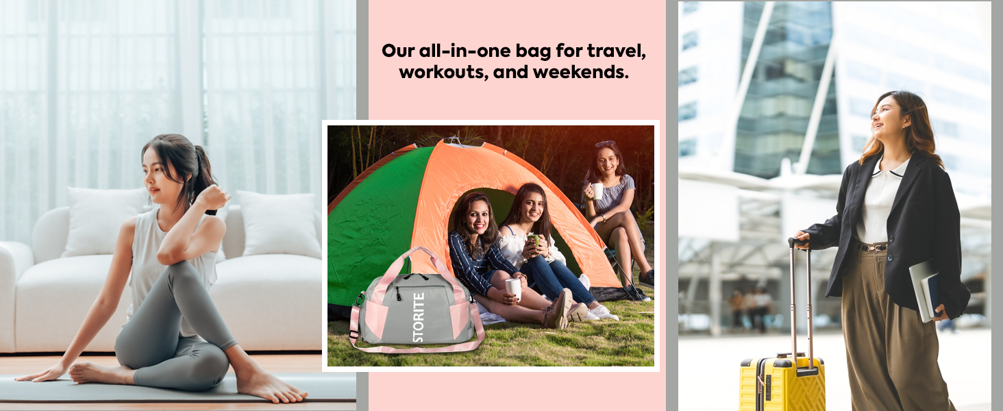 Travel duffle Bag686-LightGrey With Pink