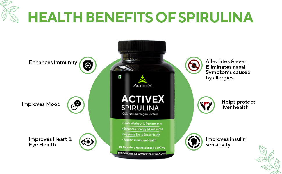 ActiveX Spirulina 2000mg Per Serving (4 Capsules) Nutrient Rich Green