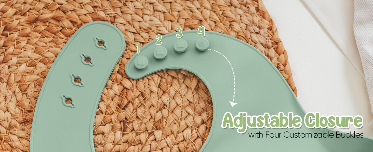 Mint green adjustable strap or band with multiple snap closure options, shown on woven textured surface.