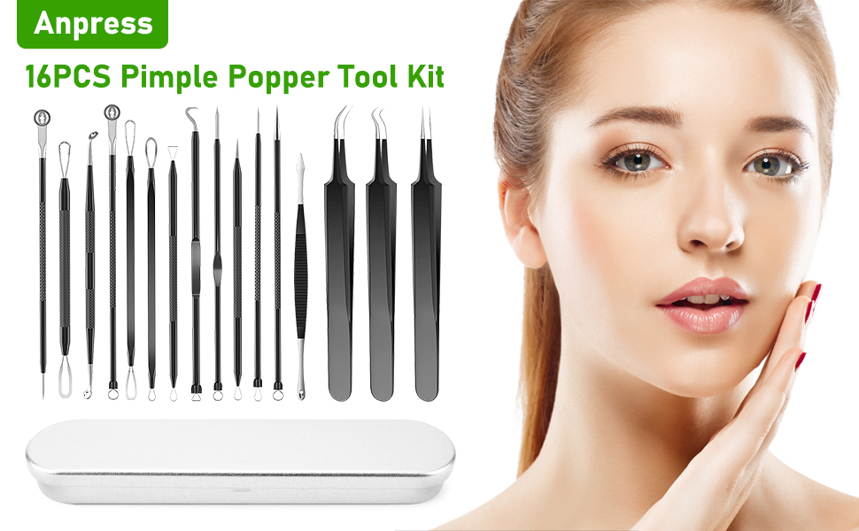 16PCS Blackhead Remover Tools, Pimple Popper Tool Kit with