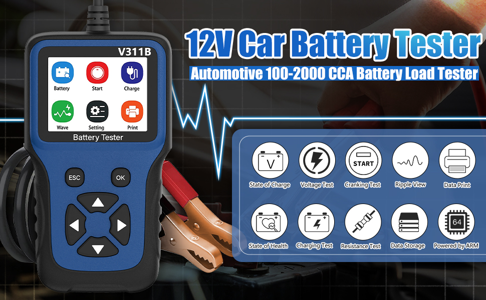 Battery Tester 12V Car Battery Tester 1002000 CCA Battery