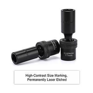 High-contrast size marking is permanently laser and easy to read, even in low light