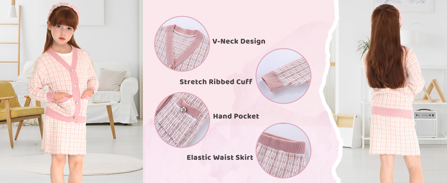 girls cardigan with skirt sweater outfit