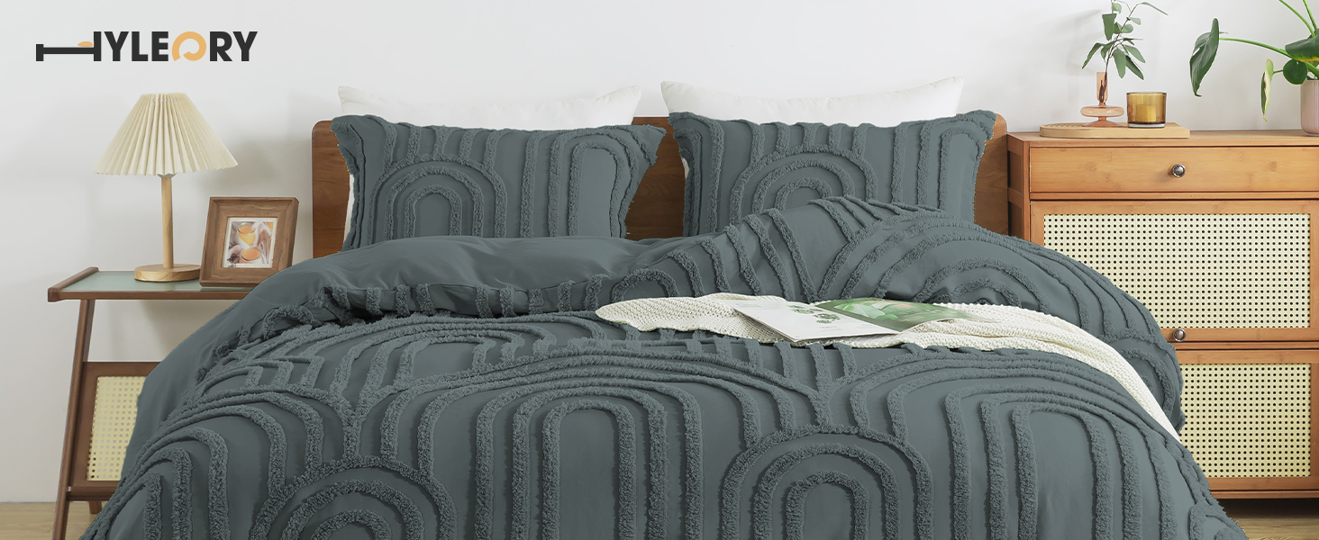 HYLEORY Boho Duvet Cover Full Size, Tufted Bedding Set for