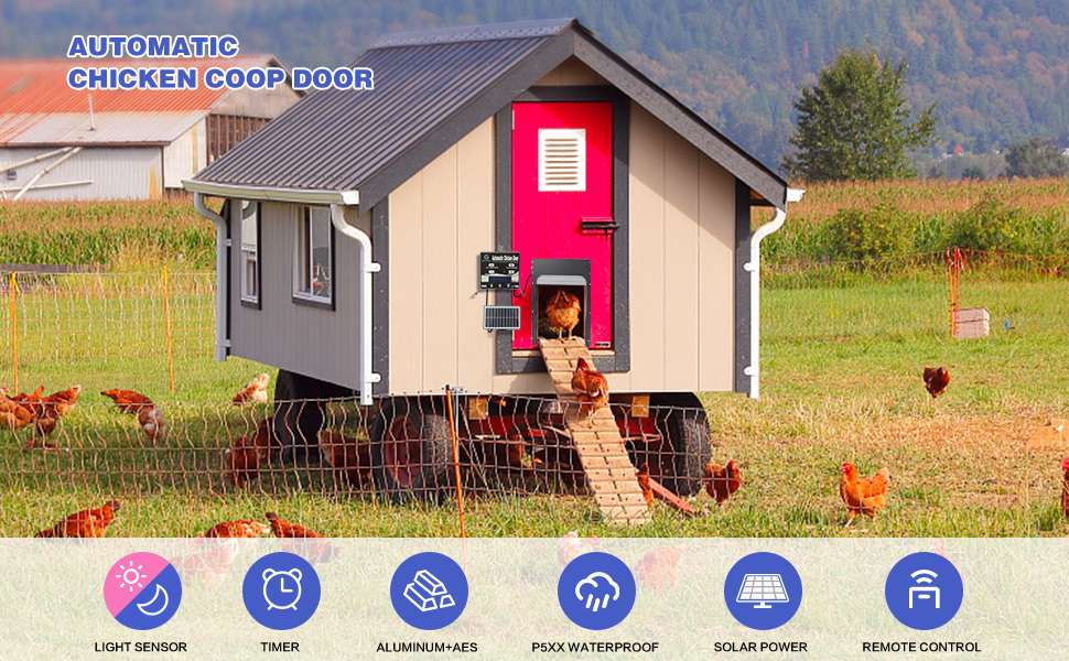 Automatic Chicken Coop Door Solar Powered Opener, Auto