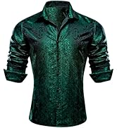 Barry.Wang Mens Mexico Shirts Silk Paisley Long Sleeve Button Down Dress Shirt Vintage Cowboy Par...