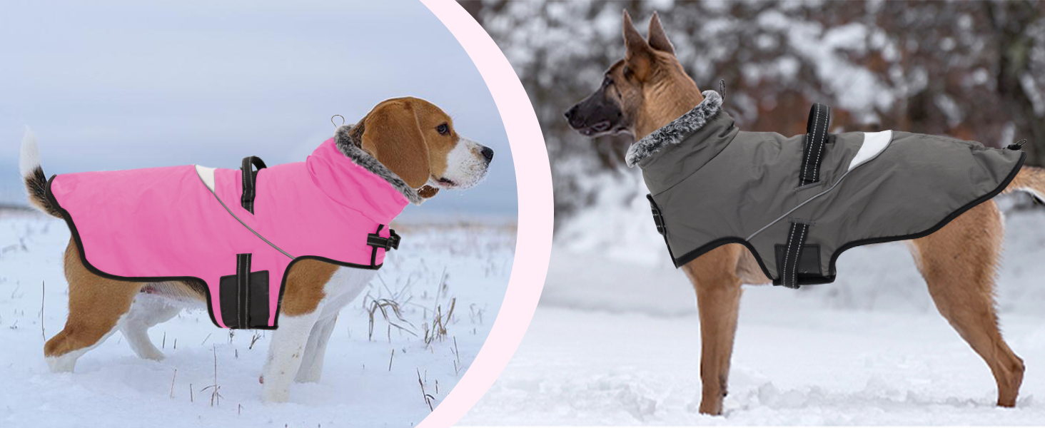 LIANZIMAU Waterproof Dog Coat with Harness Reflective Dog Winter Coat