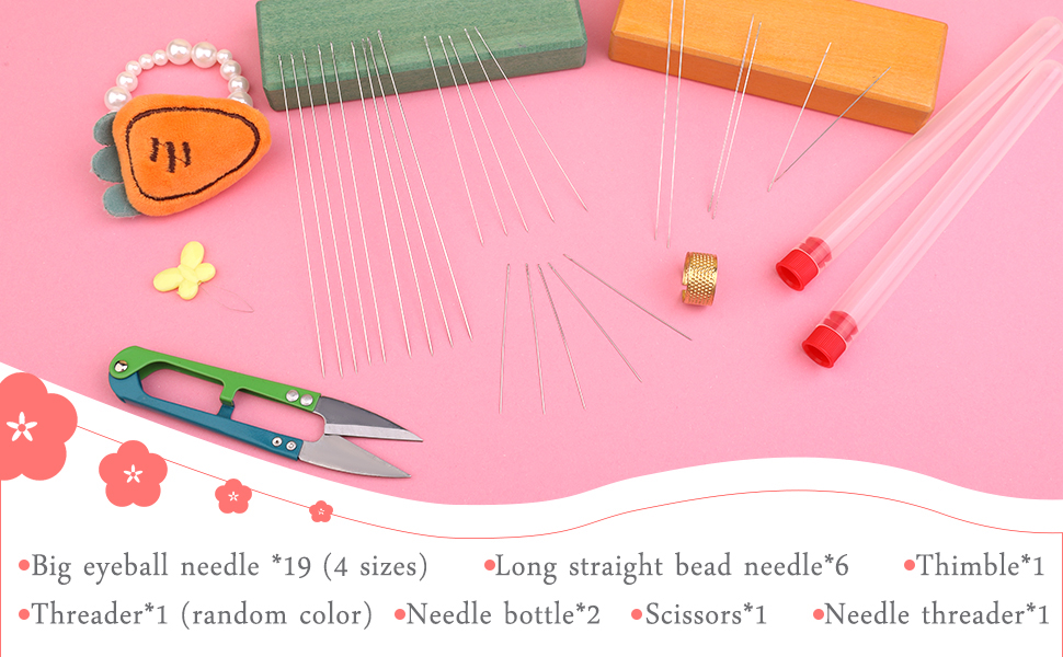 SUVSOON 29 Pcs Beading Needles Set, 19 Pcs Big Eye Needles & 6 Pcs Long