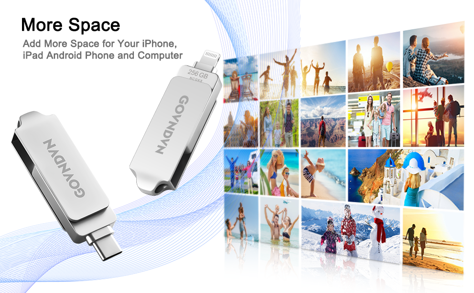 GOVNDVN Apple MFi Certified Memory Stick 256GB USB Drive for iPhone, Photo Storage Stick USB
