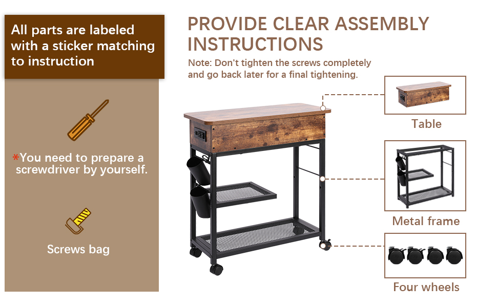 Colima Lift Top End Table with Charging Station and Wheels