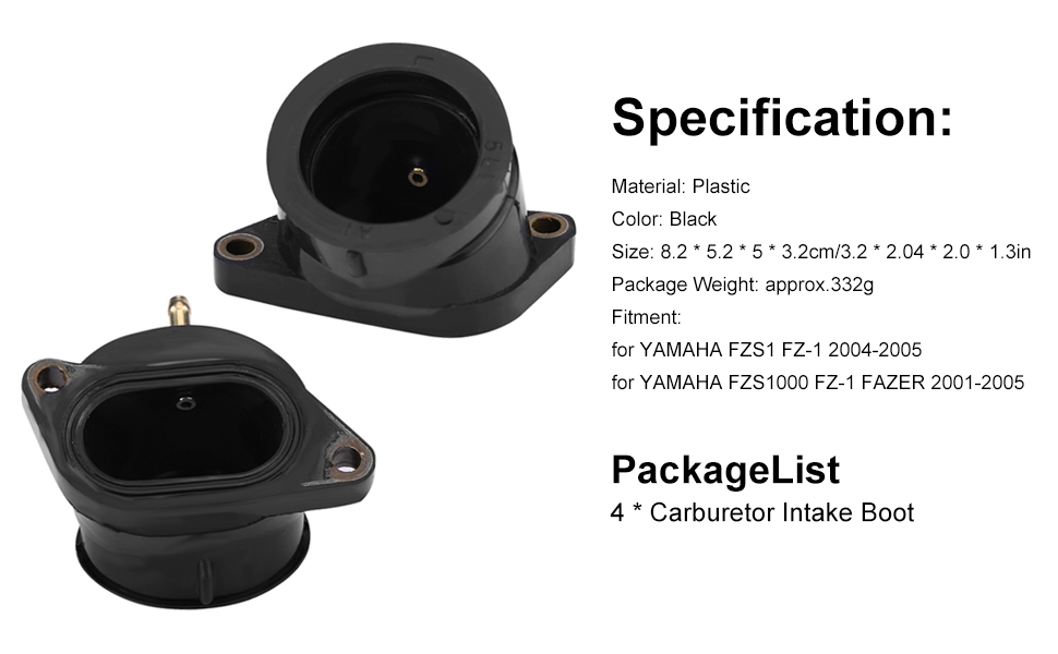 KIMISS 4pcs Carburetor Intake Manifold Boots, for FZS1 FZS1000 FZ1