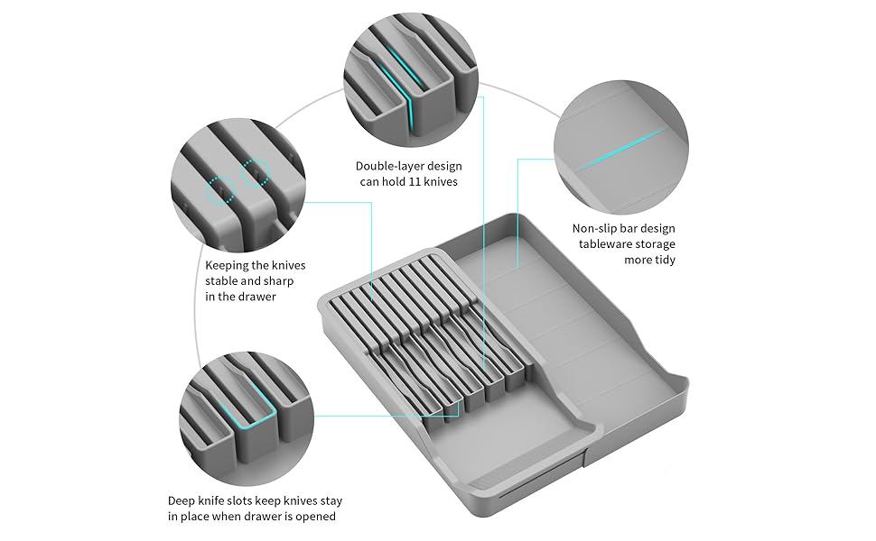 Kitchen Knife Drawer Organizer, Indrawer Knife Block