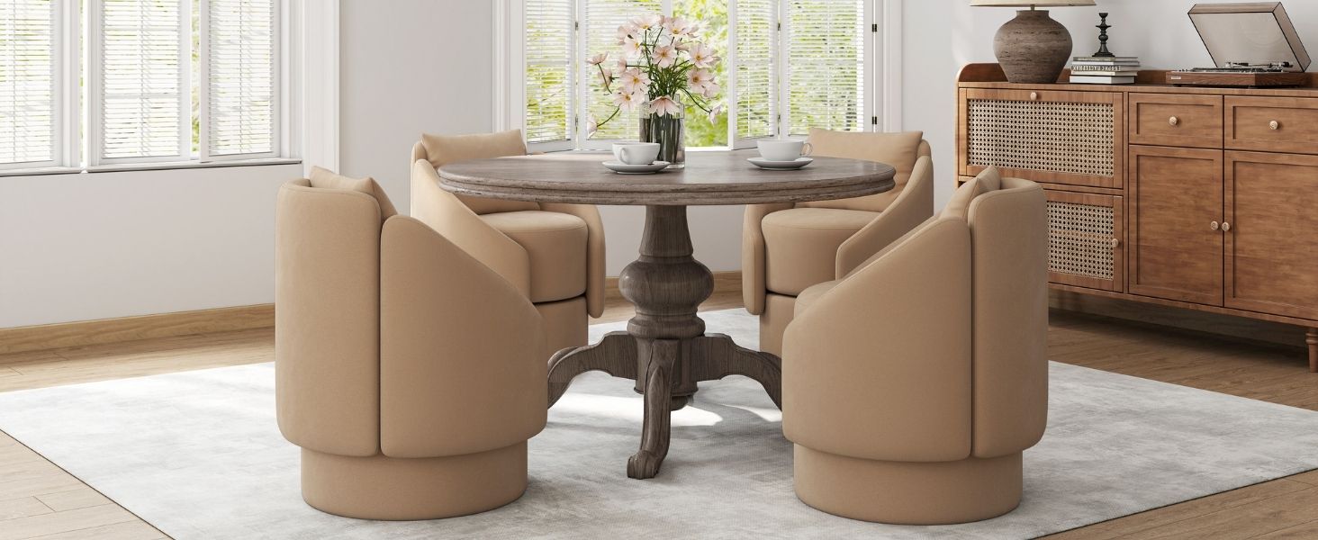 Upholstered Suede Round Barrel Armchair