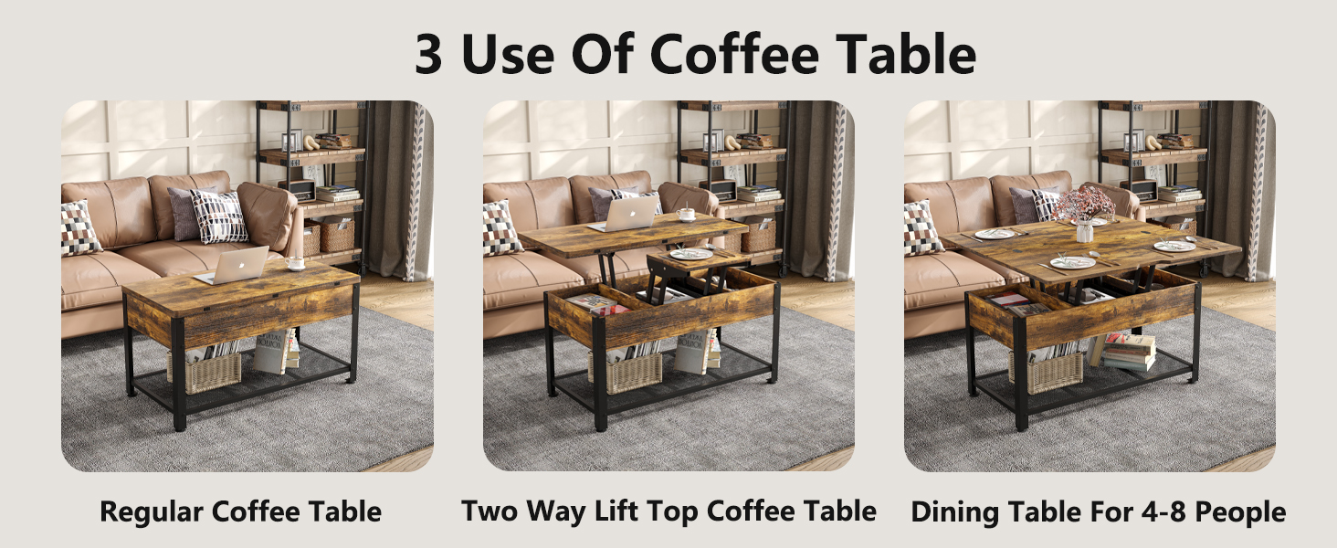 Tavolo centrale retrò con tavolo a sollevamento in legno