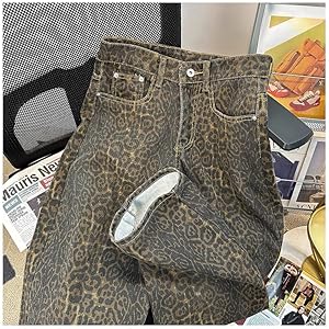 XPONNI Y2k Jeans Animal Print Y2k Pants Leopard Print Womens