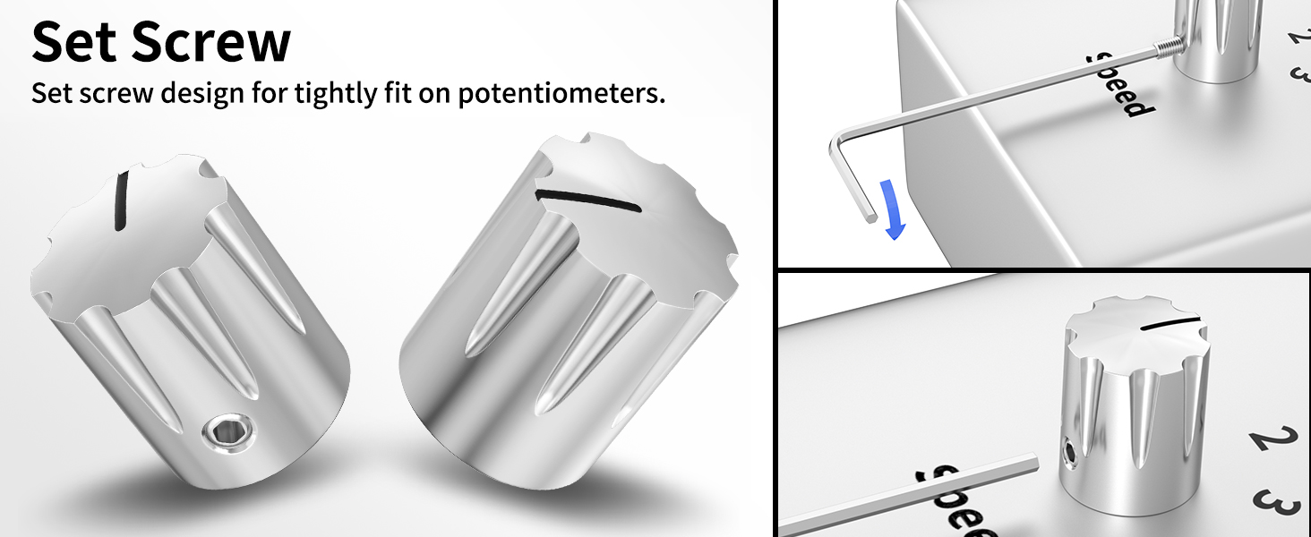 Description Picture 4 of item5PCS Metal Guitar Pedal Knob 1/4" Shaft Potentiometer Knob Silver Amplifier Control Knob with Set Screw for Electric Guitar