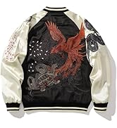 Sukajack Phoenix Embroidered Men's Bomber Jacket Japanese Style Oversized Streetwear Full-Zip Spr...
