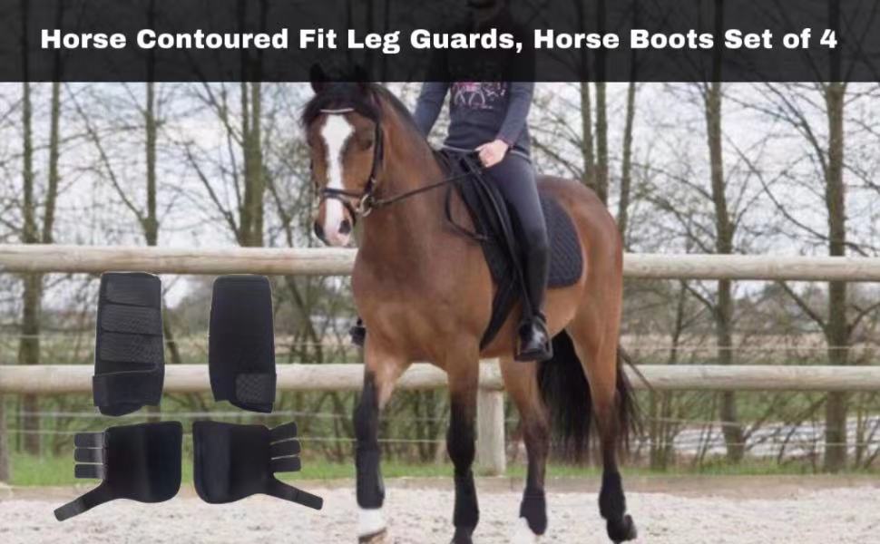 Horse Contoured Fit Leg Guards, horse boots set of 4, Breathable Comfy Mesh Horse