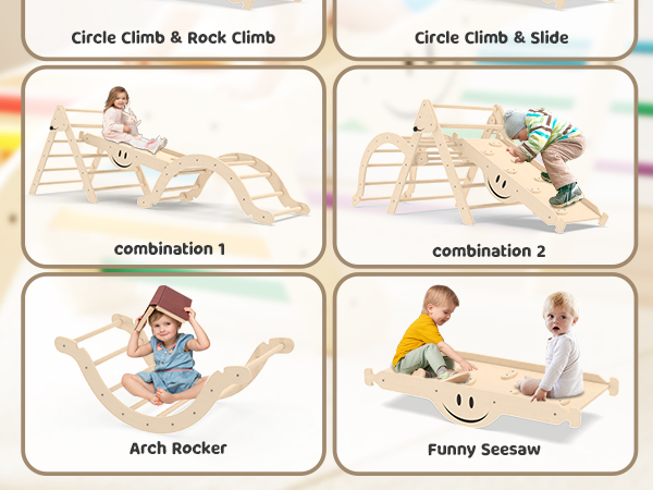 Pikler Triangle Set, Plastic 8 In1 Toddler Climbing Toys