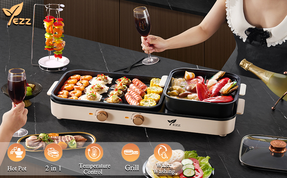 Amazon.com: YEZZZZ Electric Hot Pot with Grill,Indoor Hot
