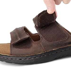 TIESTRA Mens Slide Sandal Summer Beach Indoor and Outdoor Anti-skidding Slide Slippers with Two Adjustable Leather Straps 5 Slide Slippers