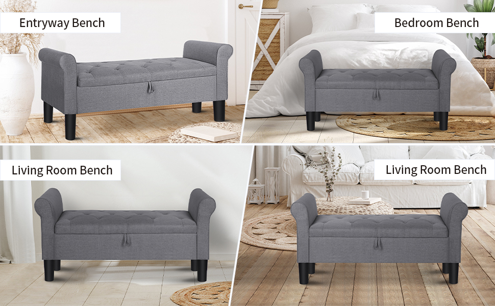 FLYZC Storage Bench for Bedroom End of Bed, Linen