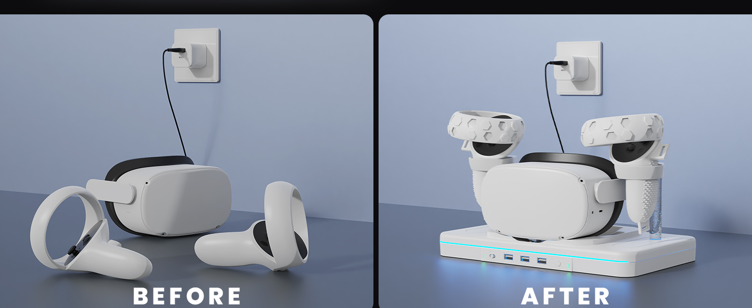 VR Charging Station for Oculus Quest 2/Meta Quest 2, CODOGOY Charging Dock Supports