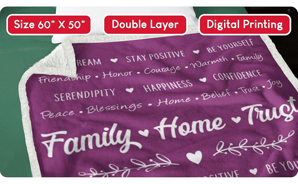 SIMORAS Positive Words Blanket 'Love Peace Joy' Comfort