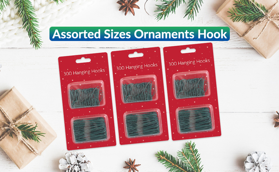 300 Pk Assorted Sizes Ornaments Hook Christmas Tree Decorations