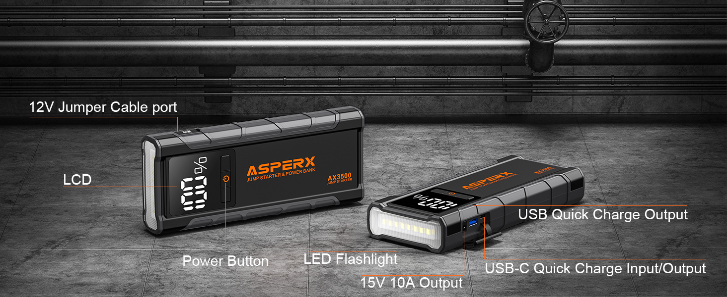 ASPERX Jump Starter, 3500A Battery Starter with PD30W Fast