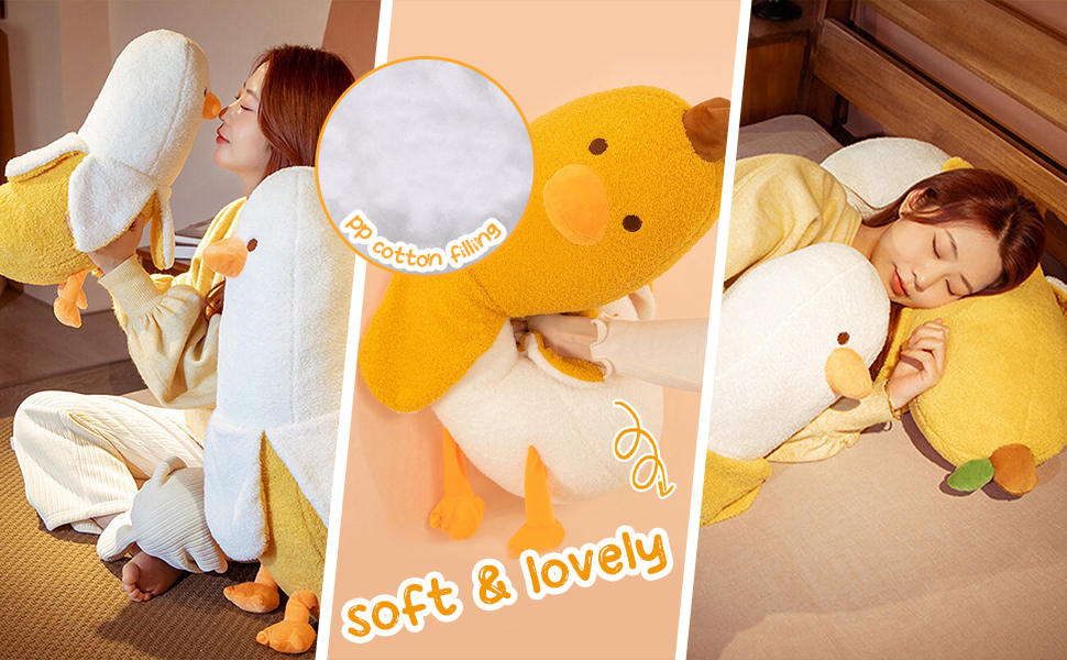 Cute Banana Duck Plush Toy, Cartoon Stuffed Animals Duck Soft Fluffy