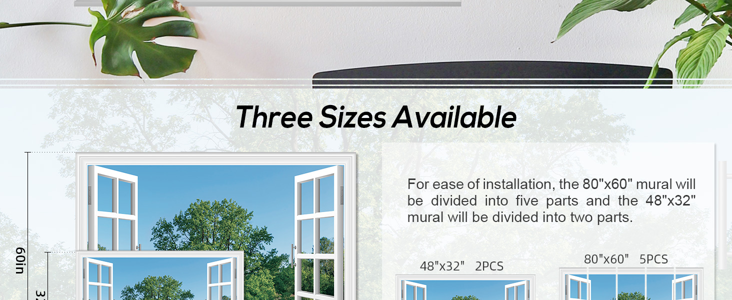 FLFK Fake Window Wall Decal Grass and Trees Faux Window