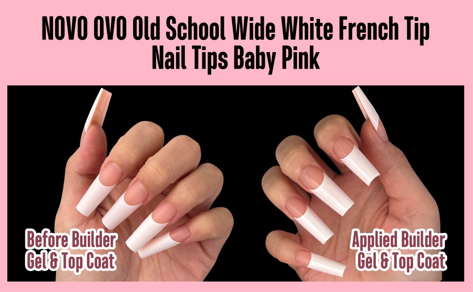 Old School Wide White French Tip Nail Tips Baby Pink