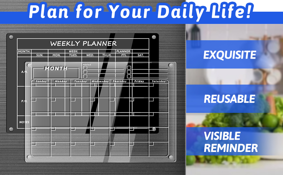 Acrylic Calendar for Fridge, 2 Pack Dry Erase Board