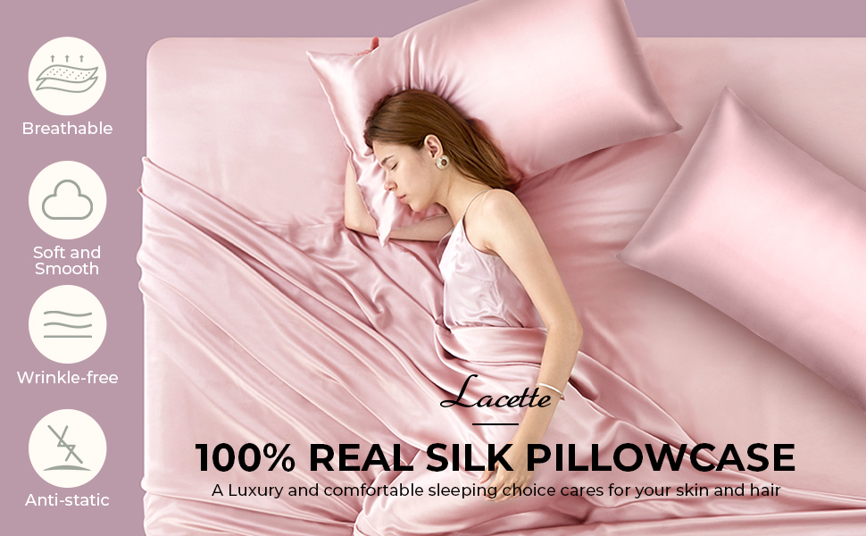 mulberry silk pillowcase 2 pack pink standard size set of 2 lacette blissy hair skin women 