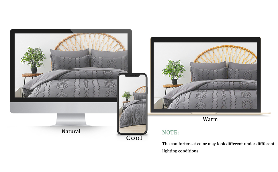 WURUIBO Tufted Dark Grey King Size Comforter Set,7 Piece