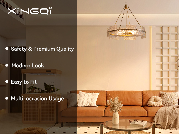 XINGQI Large 8-Light Modern Gold Glass Chandelier 26
