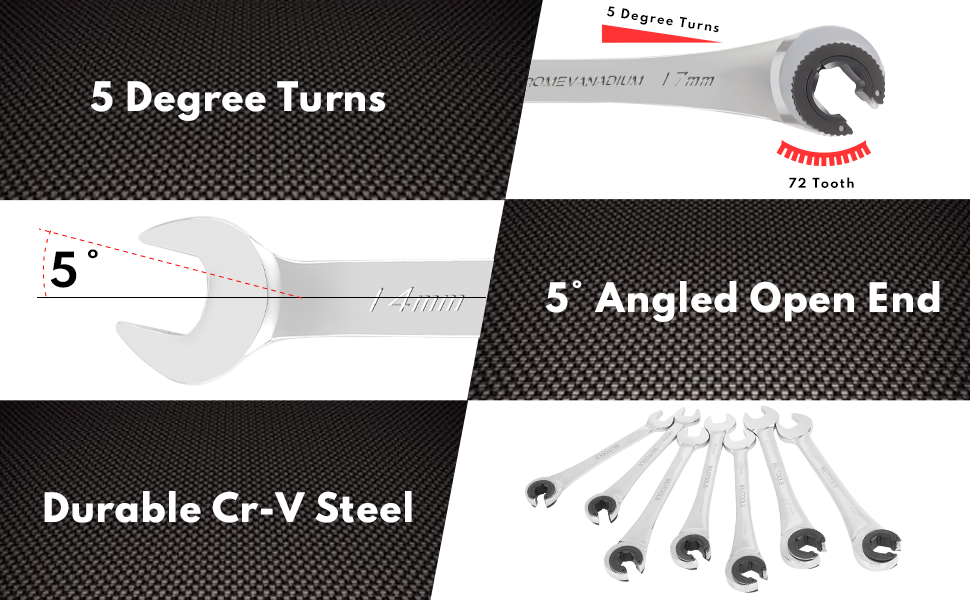 BILITOOLS 14mm Ratcheting Line Wrench, Ratchet Flare Nut Tubing Wrench