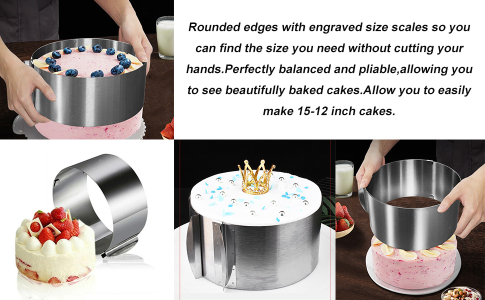 Guador 2PCS Adjustable Cake Ring, Cake Ring Adjustable Super High 15cm