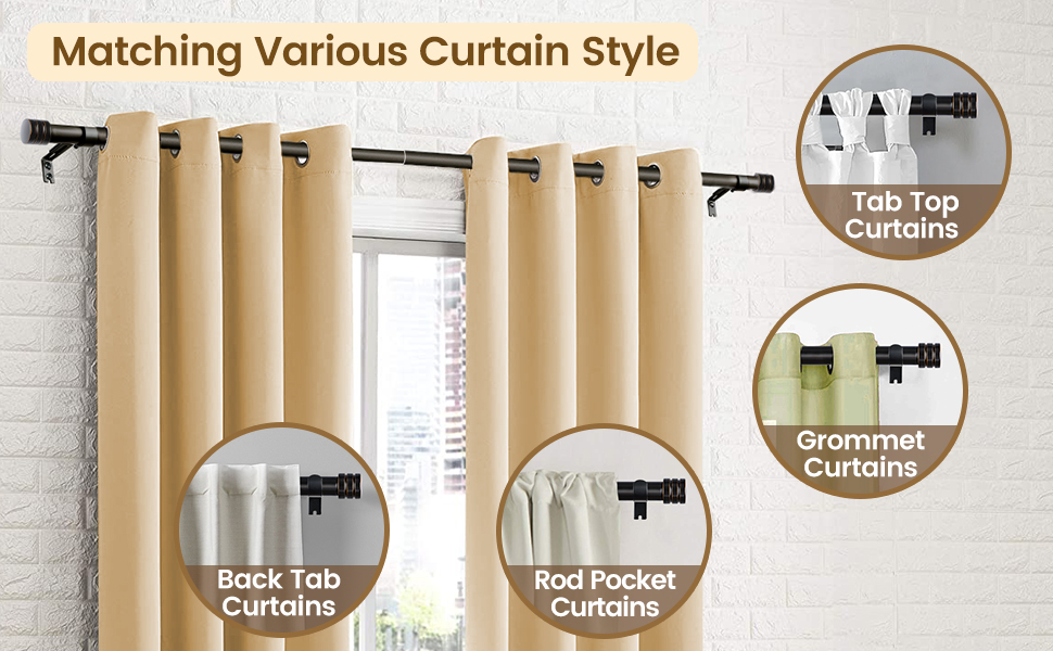 KAMANINA 1 Inch Curtain Rod 72 to 144 Inch(612ft) Black