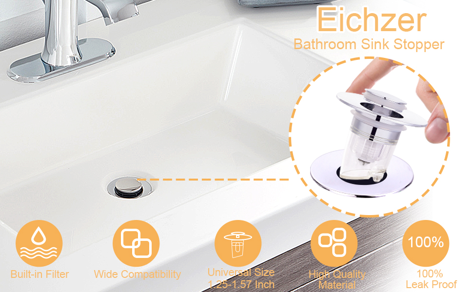 Eichzer Universal Bathroom Sink Stopper 2 Pack, Upgraded