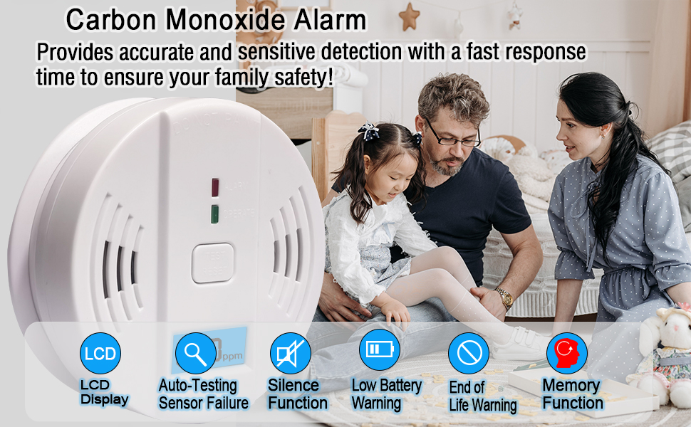 Carbon Monoxide Detector, CO Detectors with LED Indicator & Silence