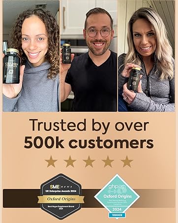 Trust badges and social proof display showing '500k customers' text with five-star rating and two certification emblems below