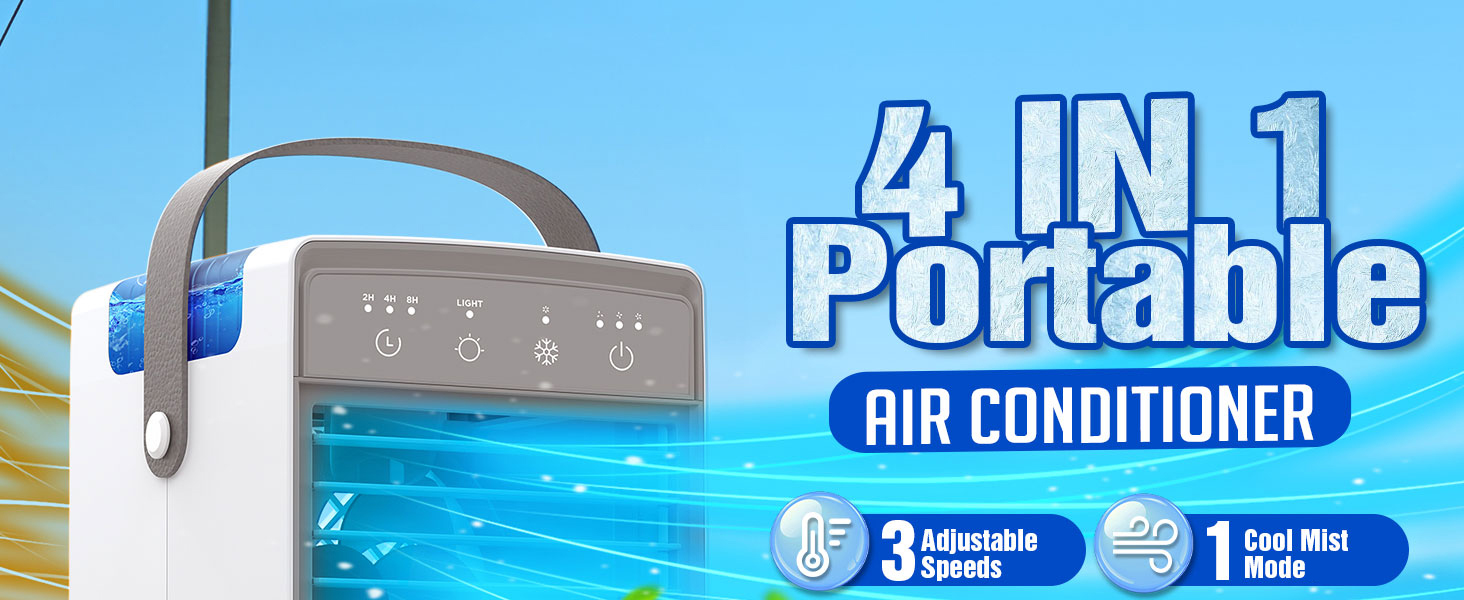Portable Air Conditioners, 3 Wind Speeds & 7 LED Lights