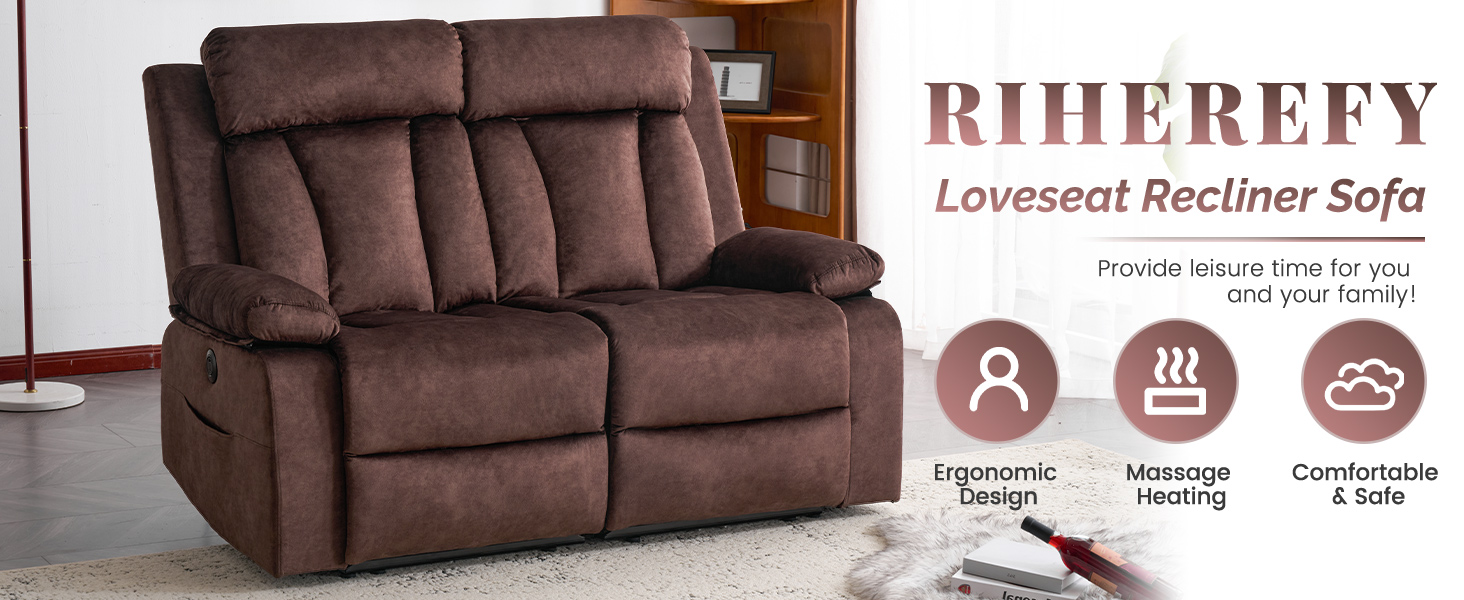 RIHEREFY Reclining Loveseat, Double Recliner Loveseat with