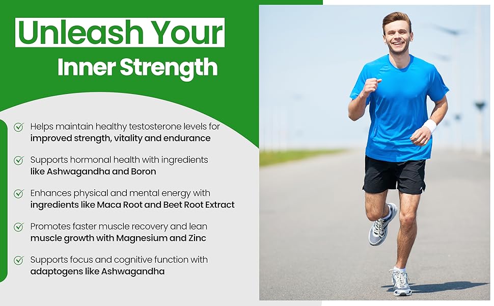 Man running showing strength, energy and vitality – redefine fitness with 15-in-1 herbal supplement.