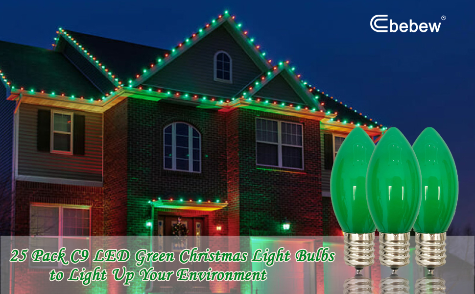 Cbebew 25 Pack Green C9 LED Replacement Bulbs, Shatterproof C9 LED