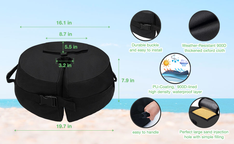 PATIO PLUS Garden Parasol Base Weights Bag Up to 55kg, Heavy Duty 900D