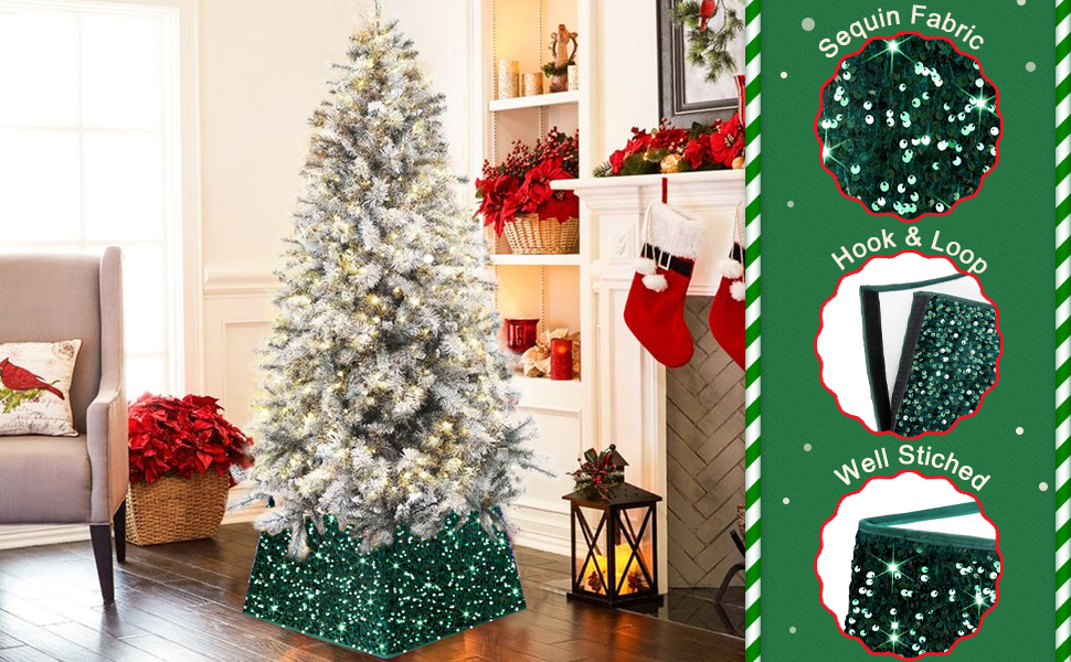 ROMANKAS Sequins Christmas Tree Collars Dark Green Bling